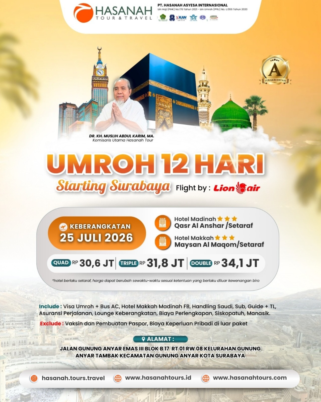 Umroh Hasanah 25 Juli 2026 star Surabaya 12D